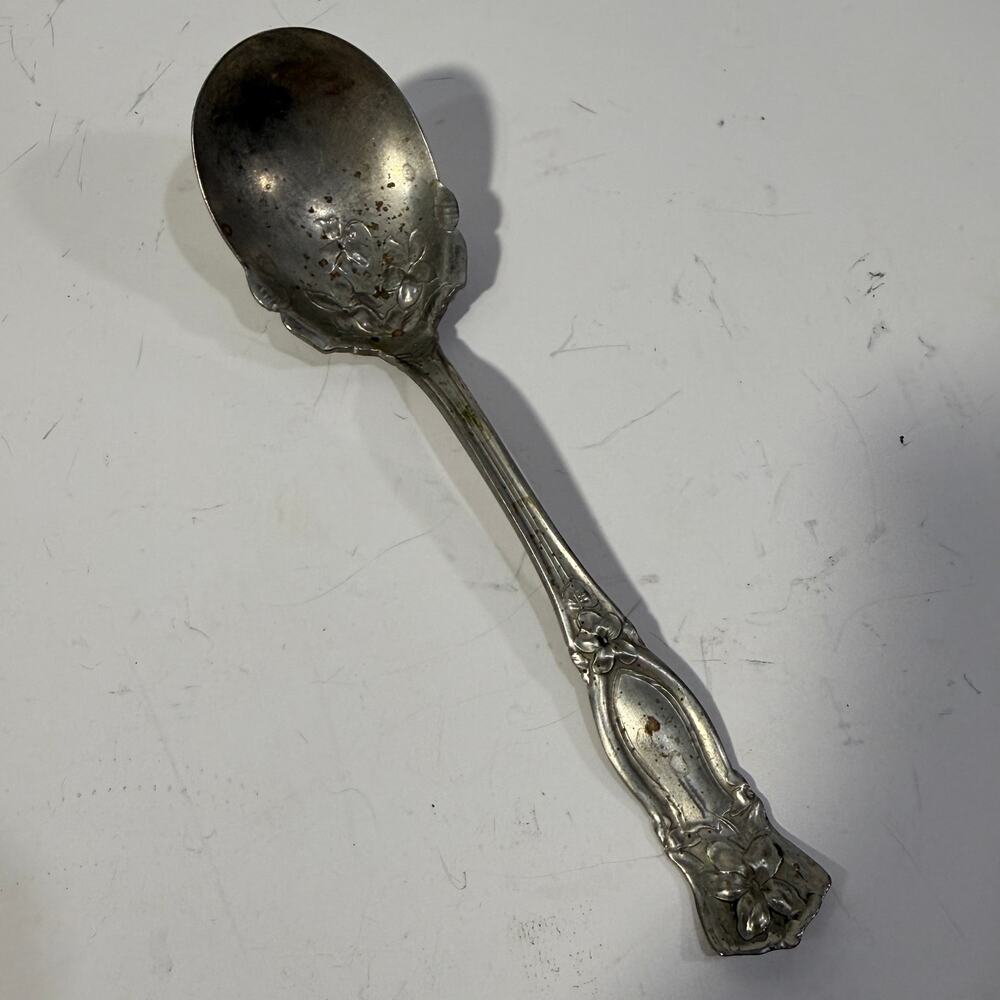 WM. A. Rogers German Silver Ornate Floral Soup Spoon